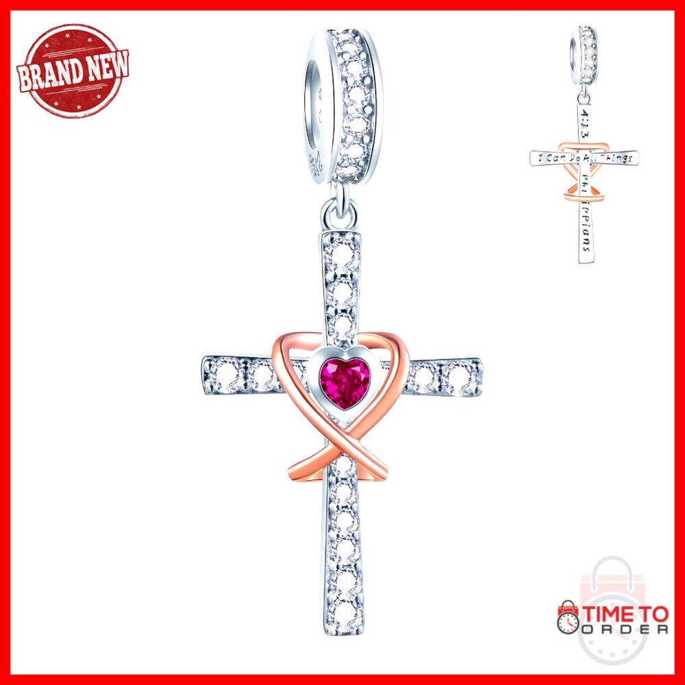 925 Sterling Silver Cross Charm, Yin Yang Bead, Fits European Bracelets
